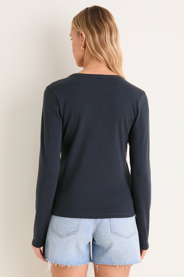 Black Ribbed Long Sleeve Sally Tee