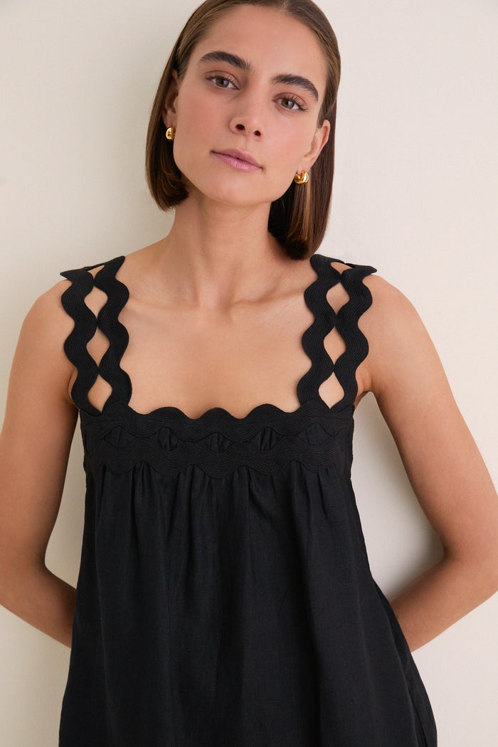 Black Ric Rac Linen Ellis Mini Dress