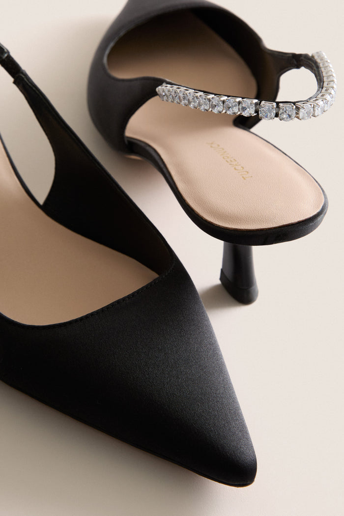 Black Satin Audrey Heels