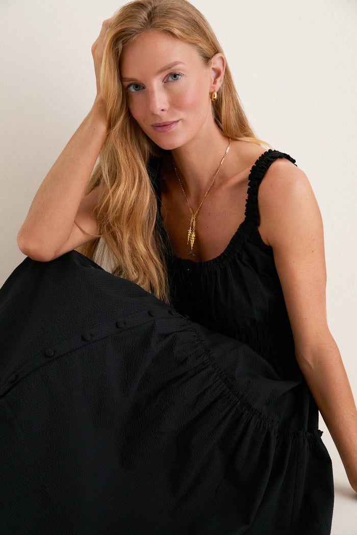 Black Seersucker Landis Dress