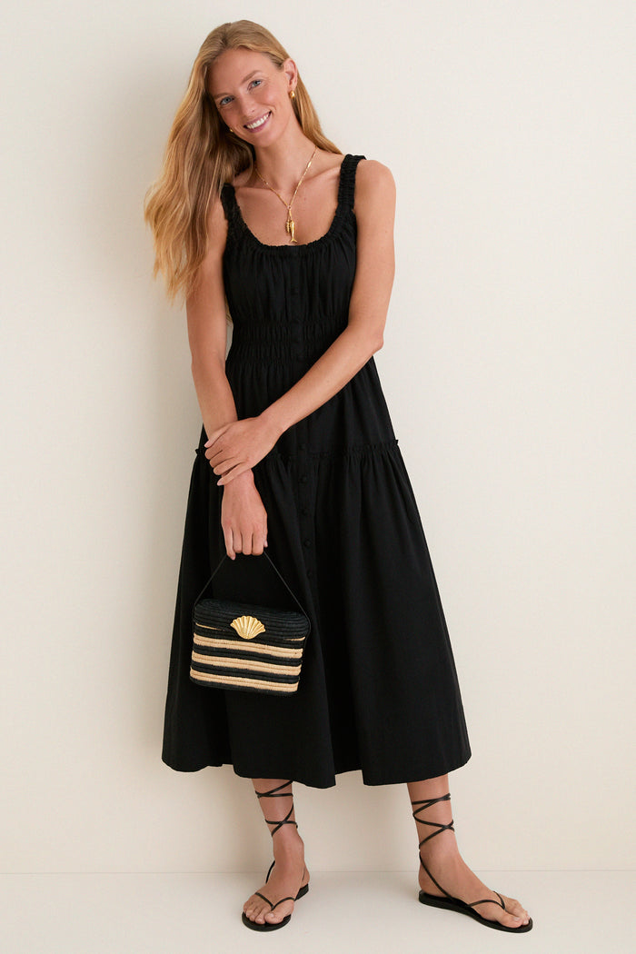 Black Seersucker Landis Dress