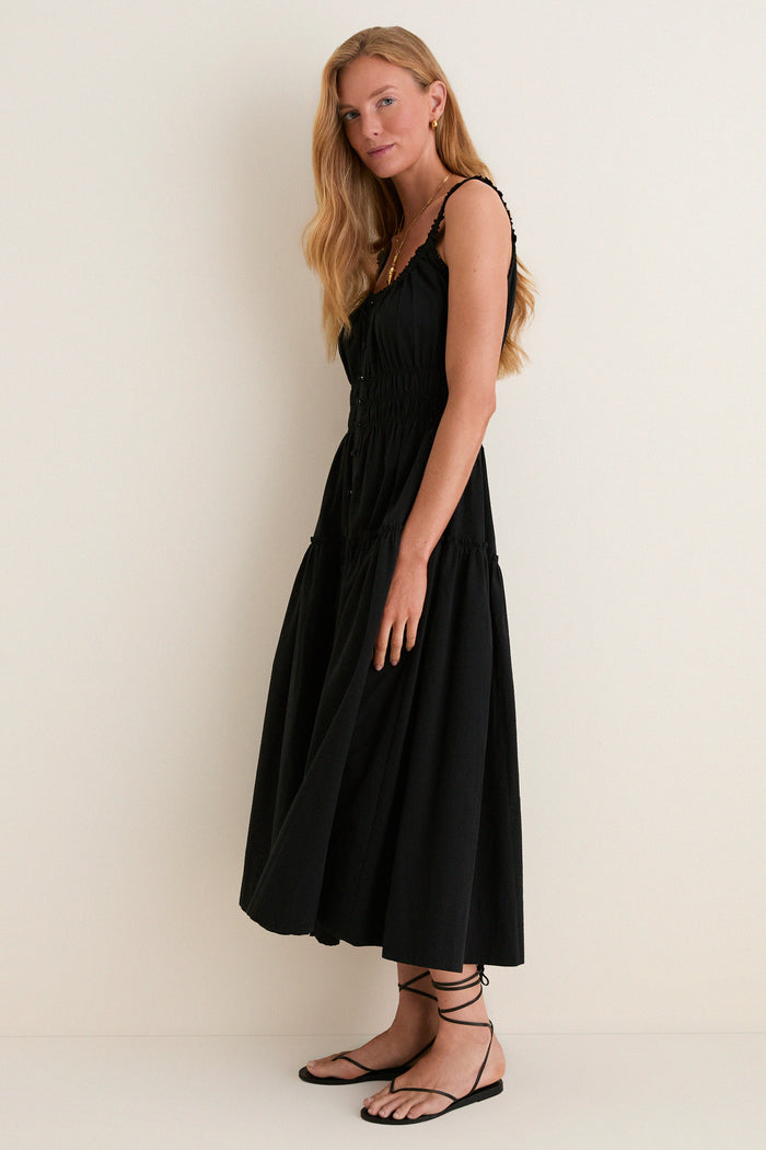 Black Seersucker Landis Dress