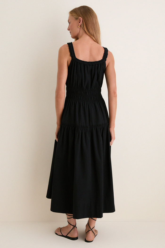 Black Seersucker Landis Dress