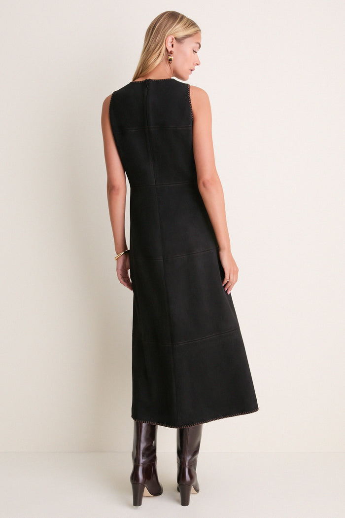 Black Suede Whipstitch Manon Dress