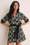 Black & White Embroidered Denim Drew Mini Dress