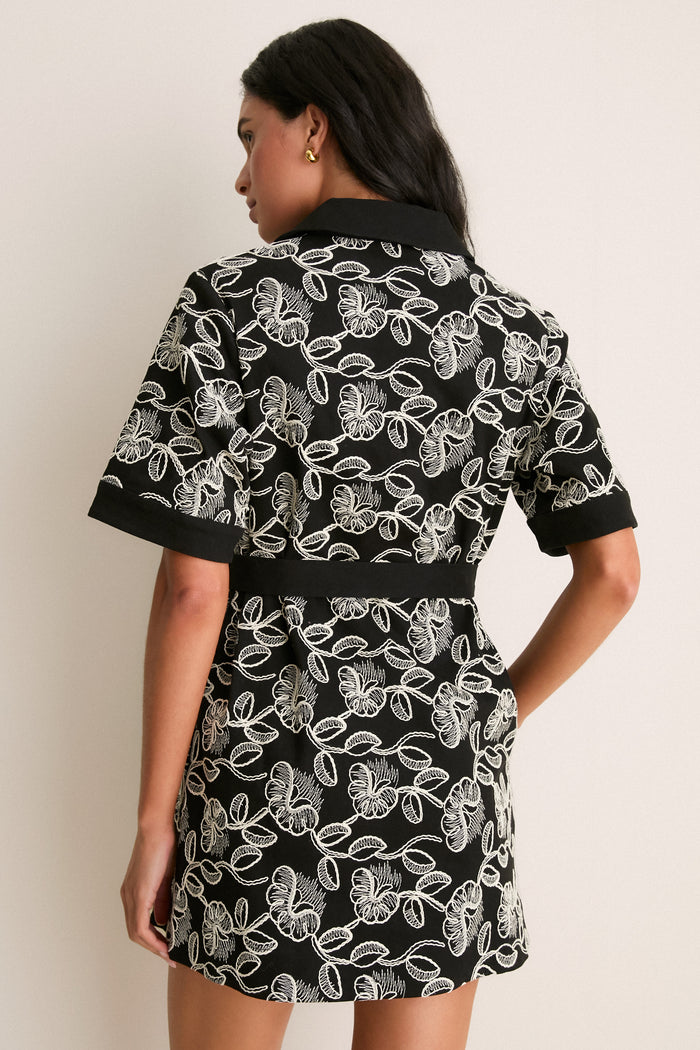 Black & White Embroidered Denim Drew Mini Dress