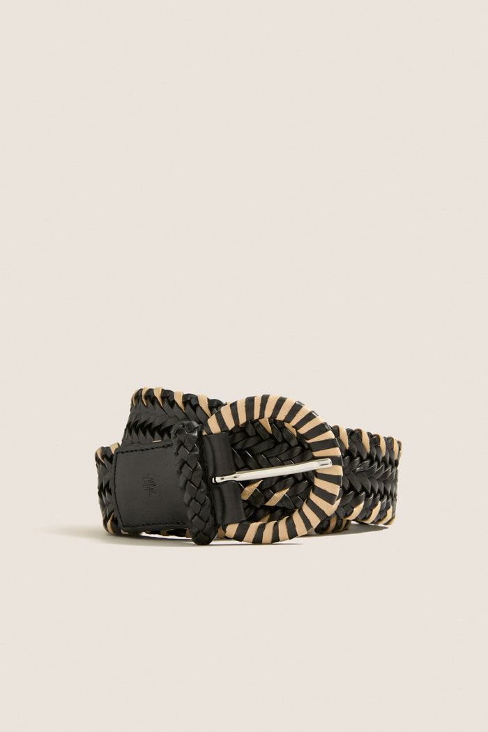 Black Wrapped Leather Buckle Belt