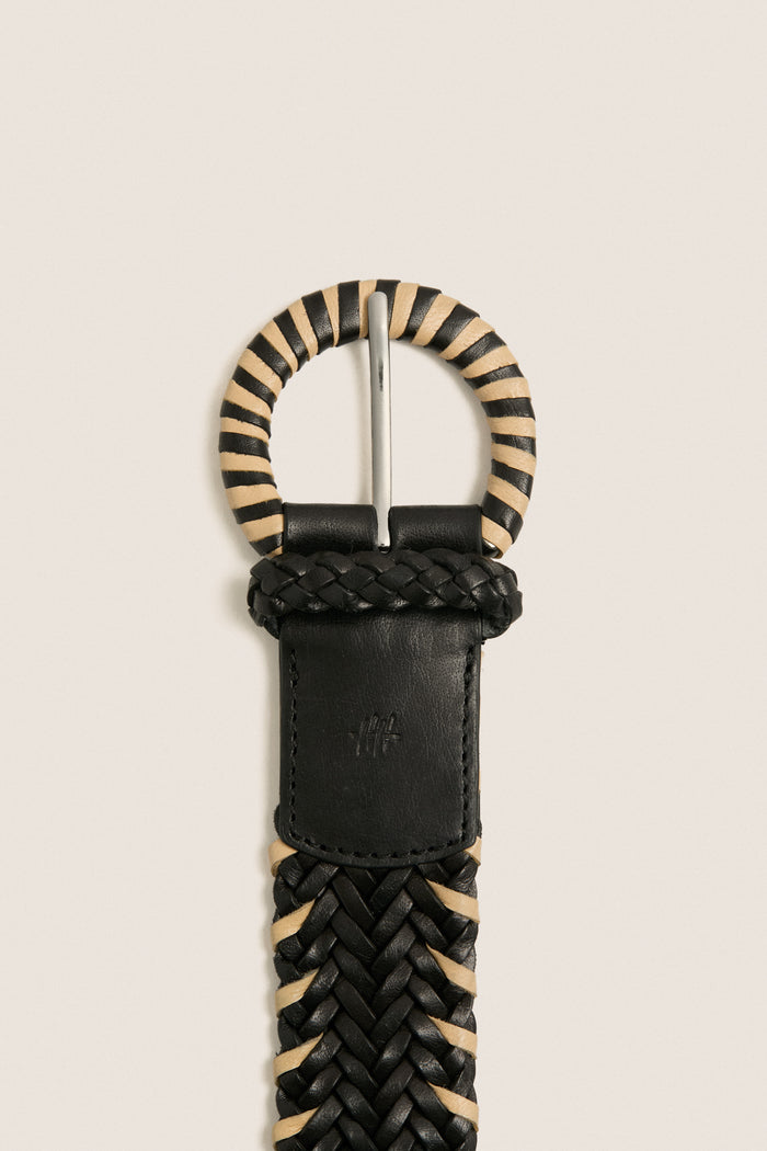 Black Wrapped Leather Buckle Belt