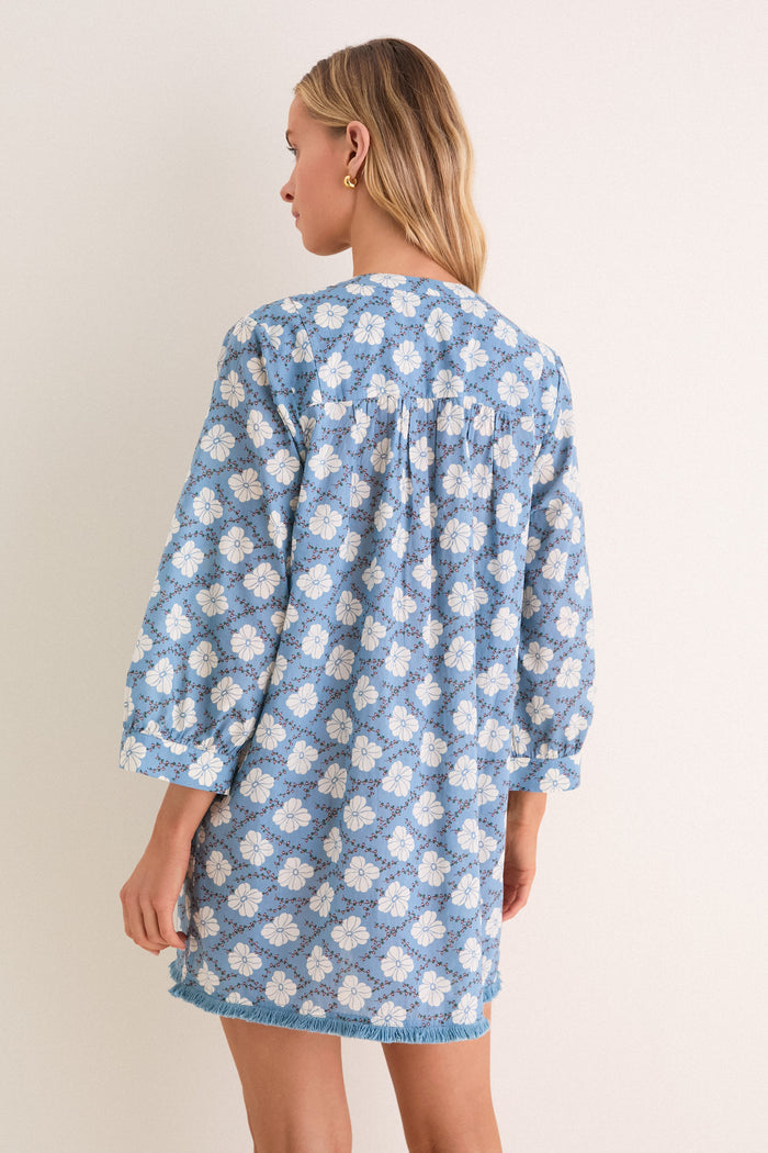 Bloom Lagoon Bondi Coverup: Effortless boho-chic dress with three-quarter sleeves and a fringed hem, perfect for classic, fun outings.
