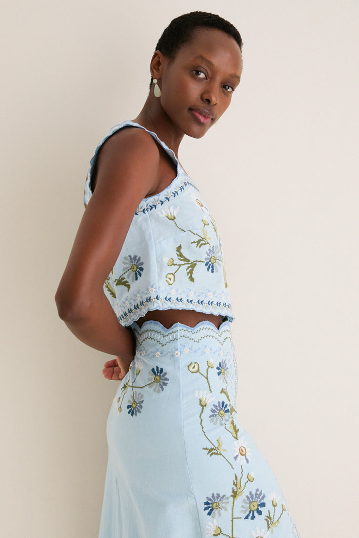 Blue Audra Embroidery Tank Top