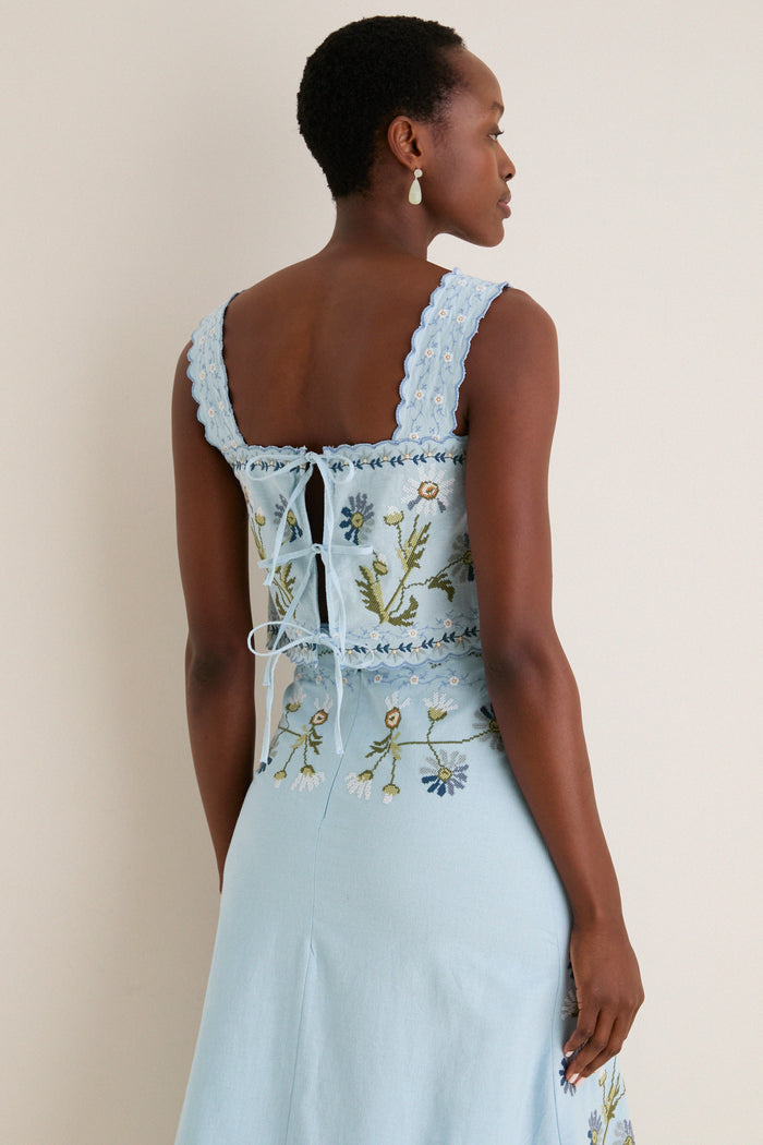 Blue Audra Embroidery Tank Top
