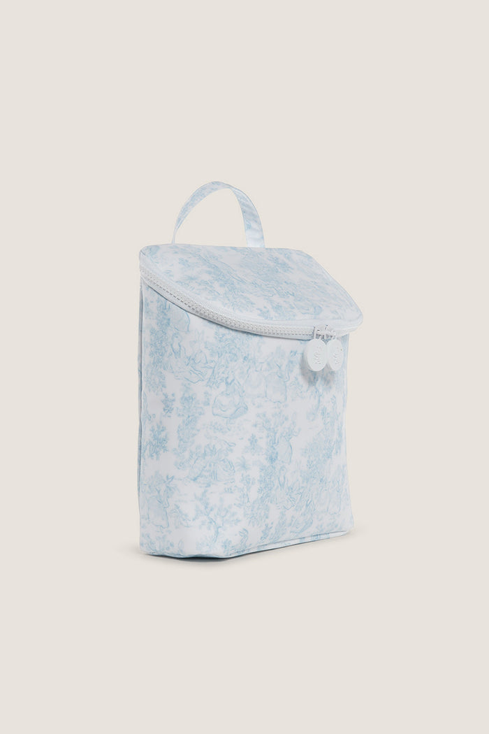 Blue Bunny Toile Take Away Insulated Lunch Bag, a classic and effortless tote with dual zippers, perfect for carrying snacks or cosmetics in high-end style.