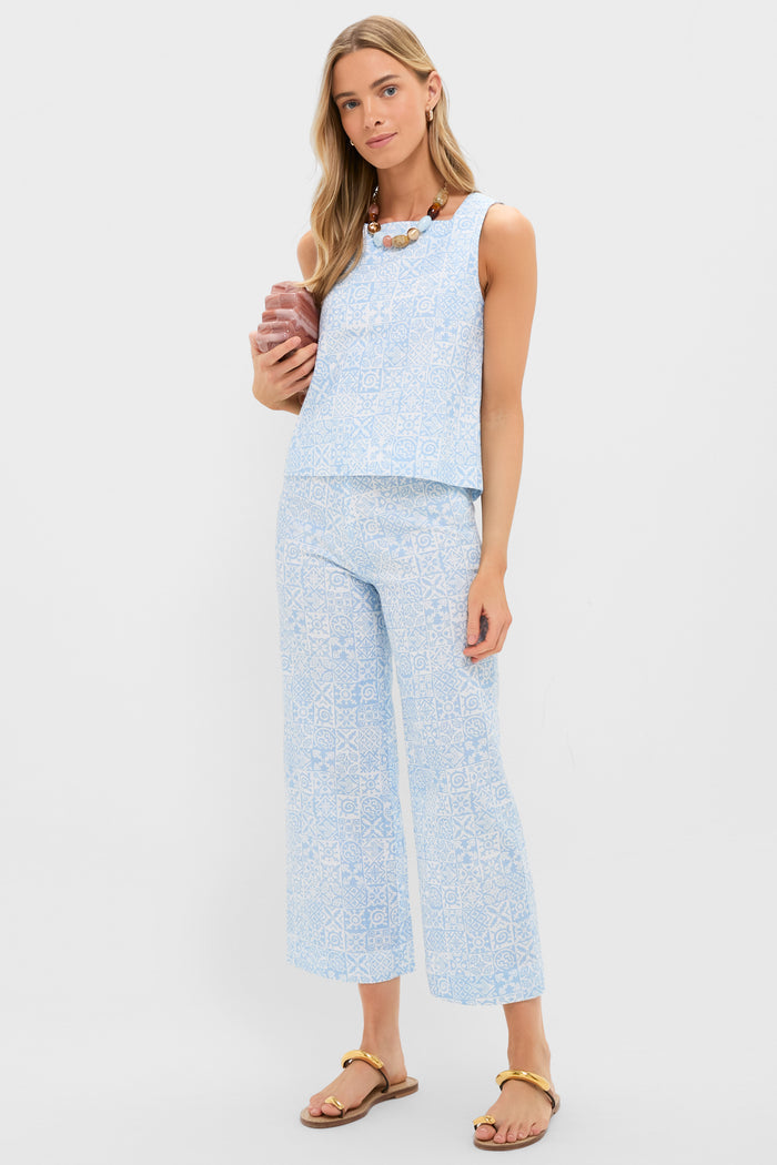 Blue Checkerboard Cropped Pant