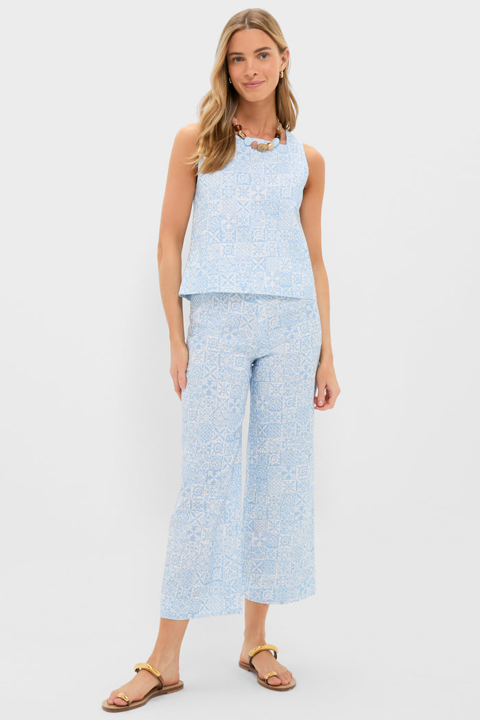 Blue Checkerboard Cropped Pant