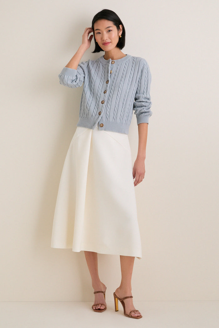 Blue Cotton Cable Draper Cardigan