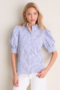 Blue Embroidered Gingham Louisa Blouse