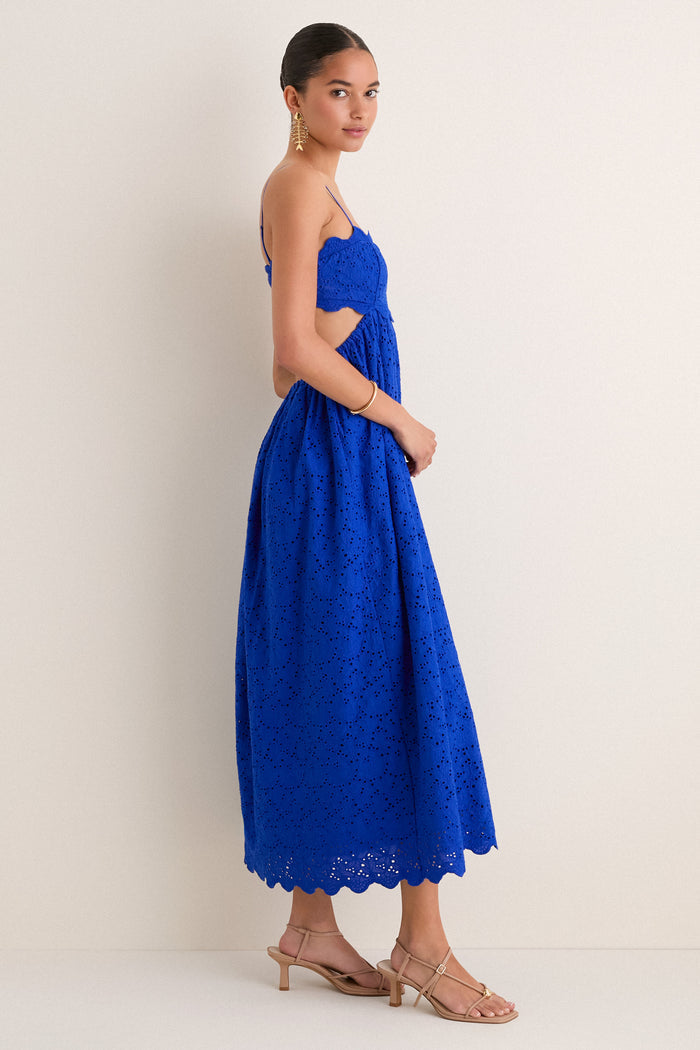 Blue Eyelet Cut-Out Larkspur Dress