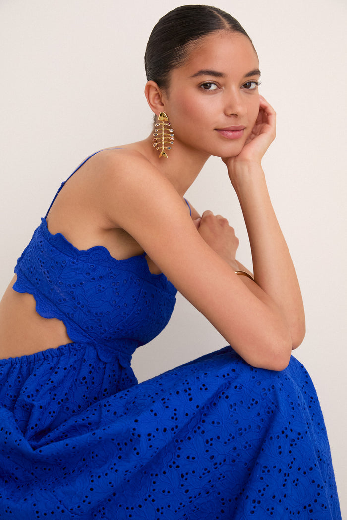 Blue Eyelet Cut-Out Larkspur Dress