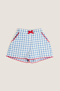 Blue Gingham Shorts with Red Trim