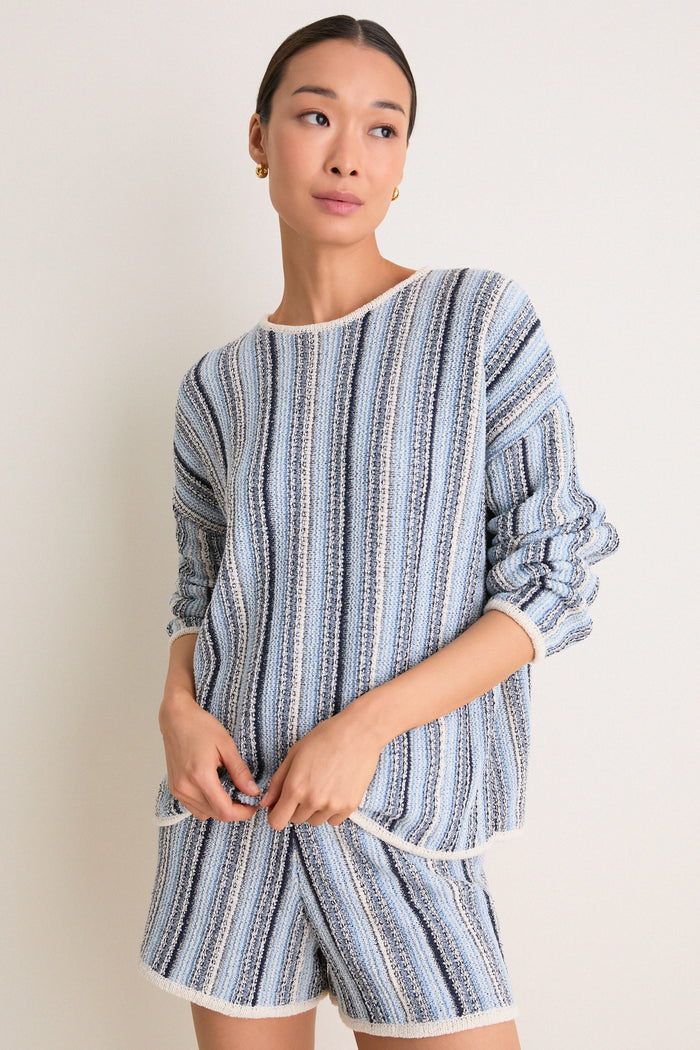 Blue Grotto Crochet Capri Crewneck