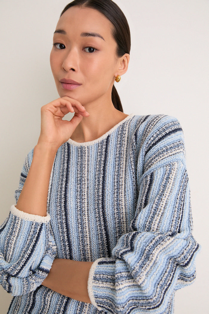 Blue Grotto Crochet Capri Crewneck