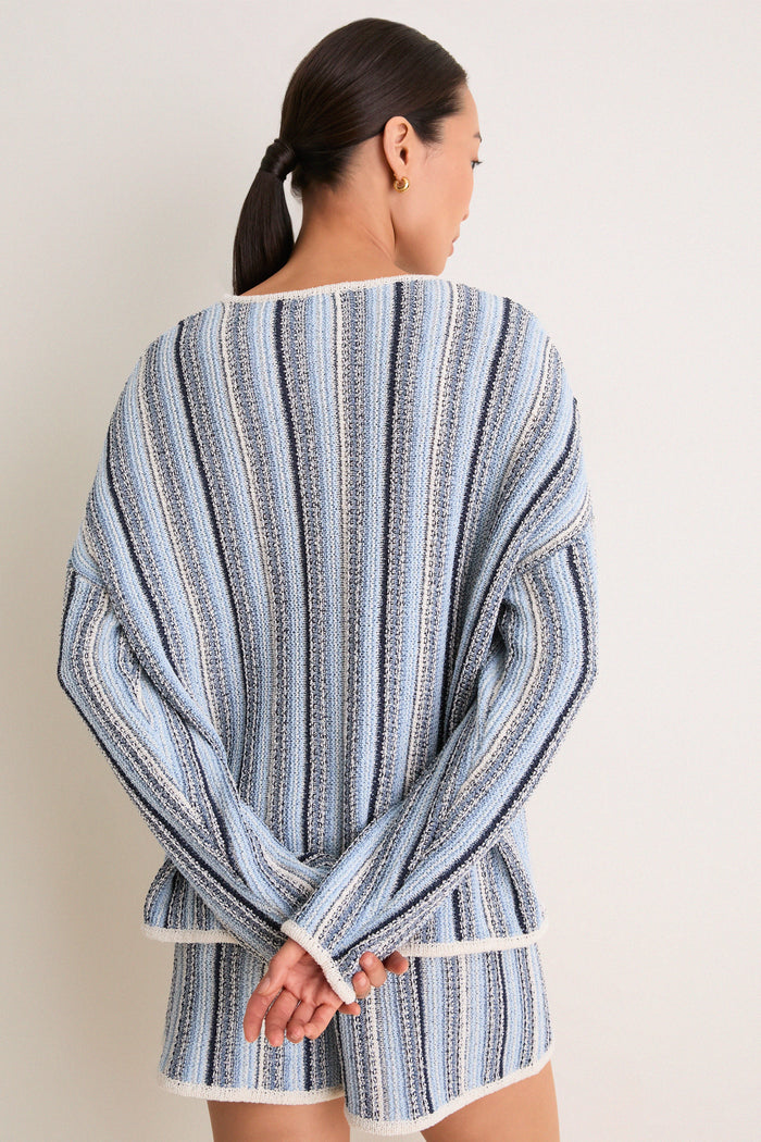 Blue Grotto Crochet Capri Crewneck