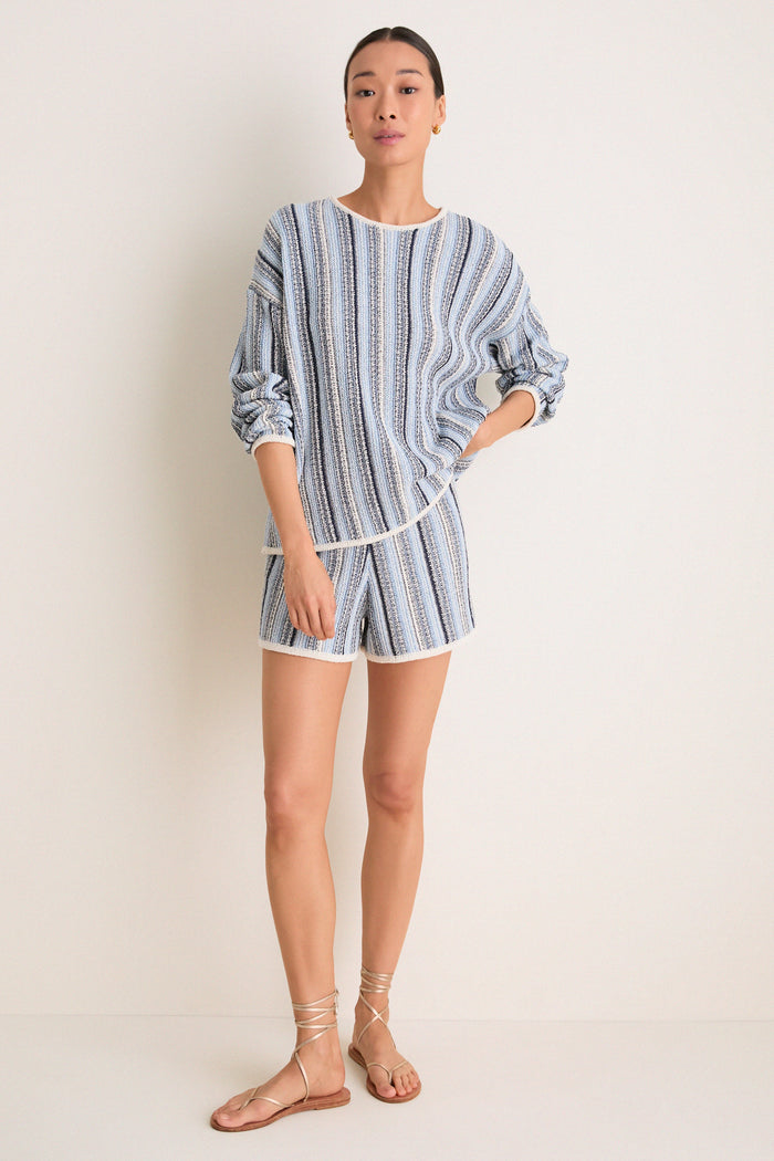Blue Grotto Crochet Capri Crewneck