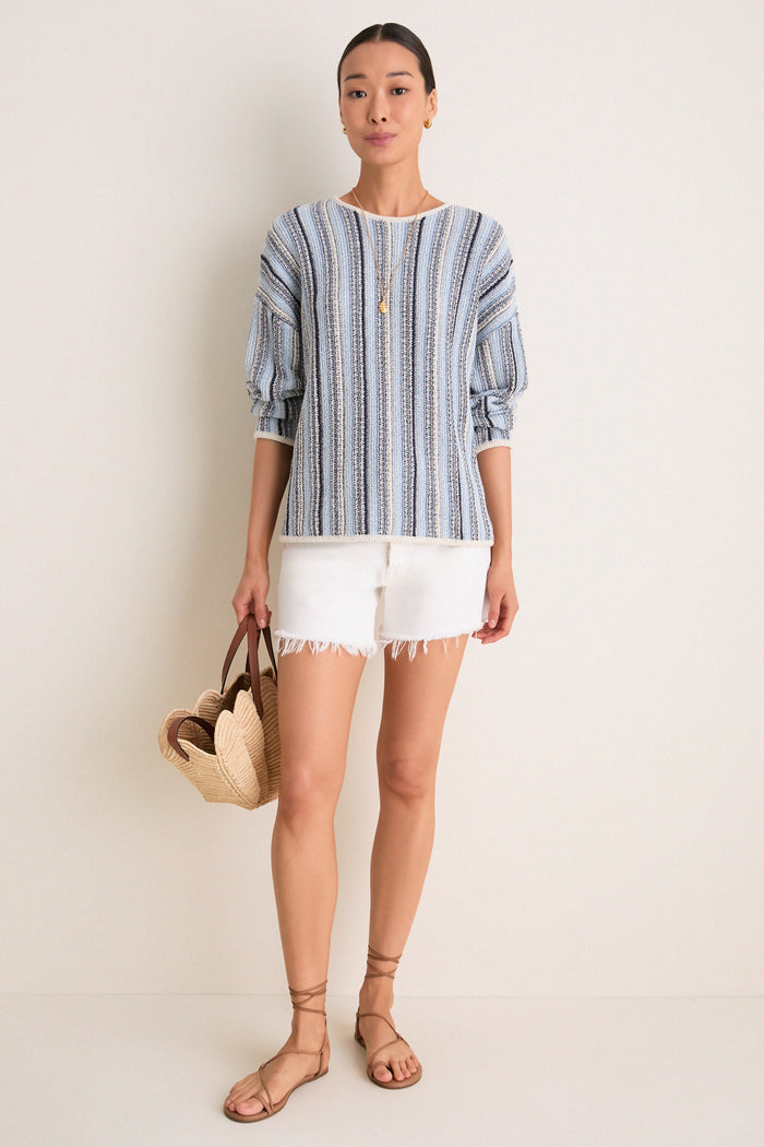 Blue Grotto Crochet Capri Crewneck