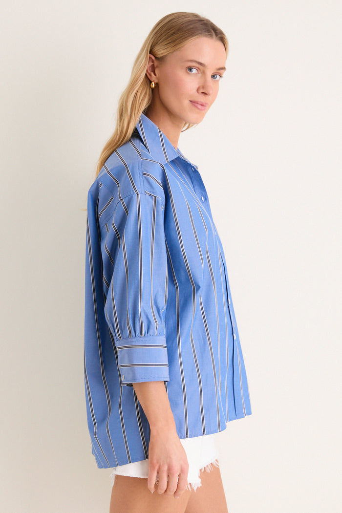 Blue Indigo Stripe Adair Boyfriend Shirt