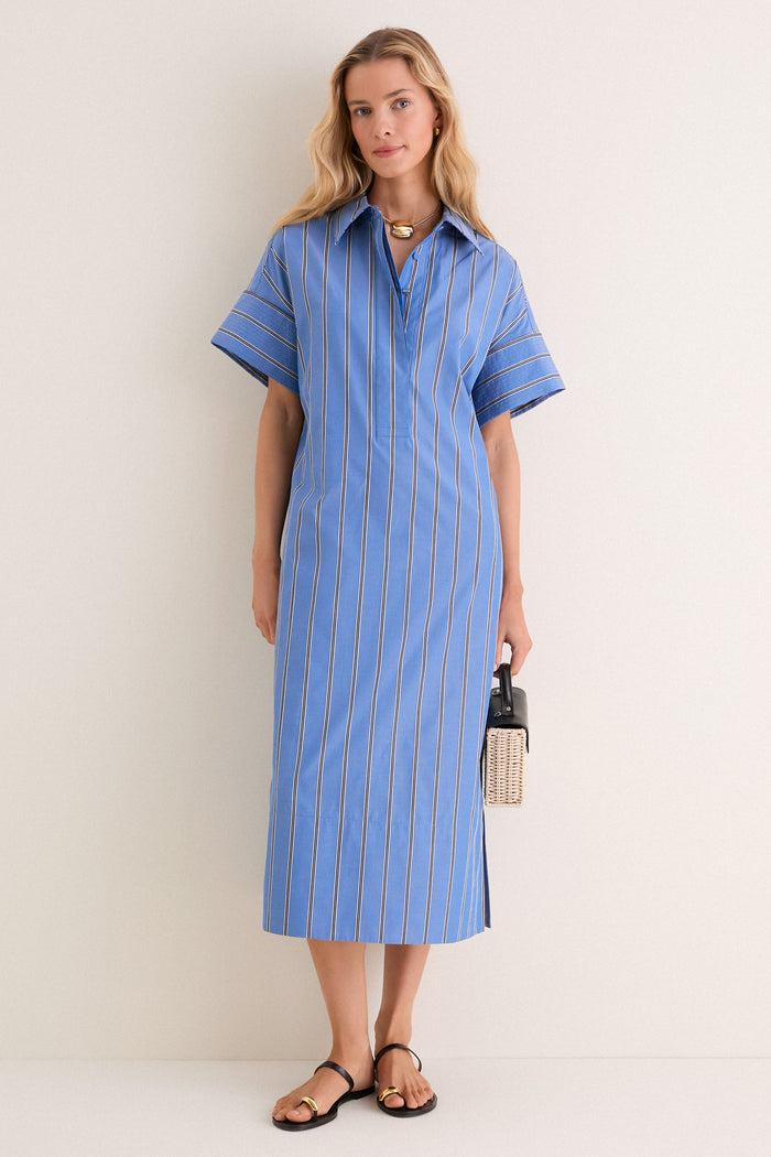 Blue Indigo Stripe Reina Dress