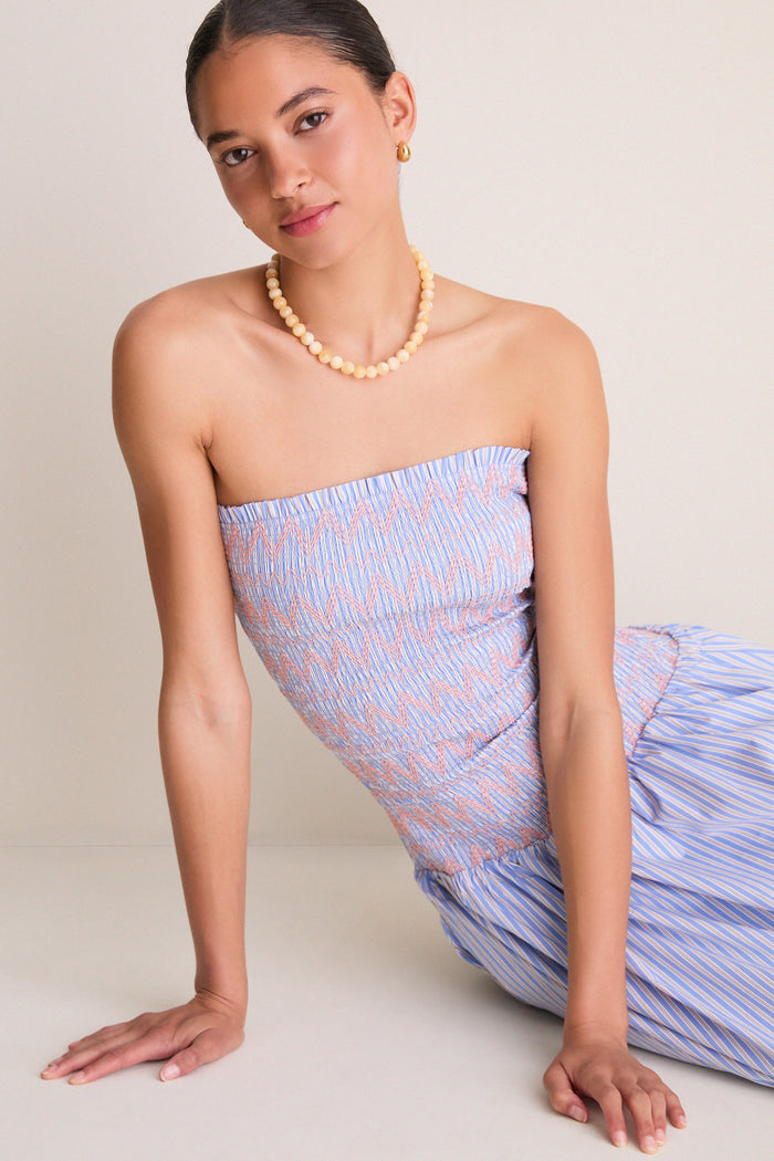 Blue Multi Eleni Smocked Midi Dress