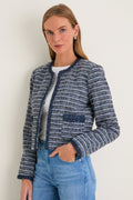 Blue Multi Tweed Fringe Cropped Gilles Jacket