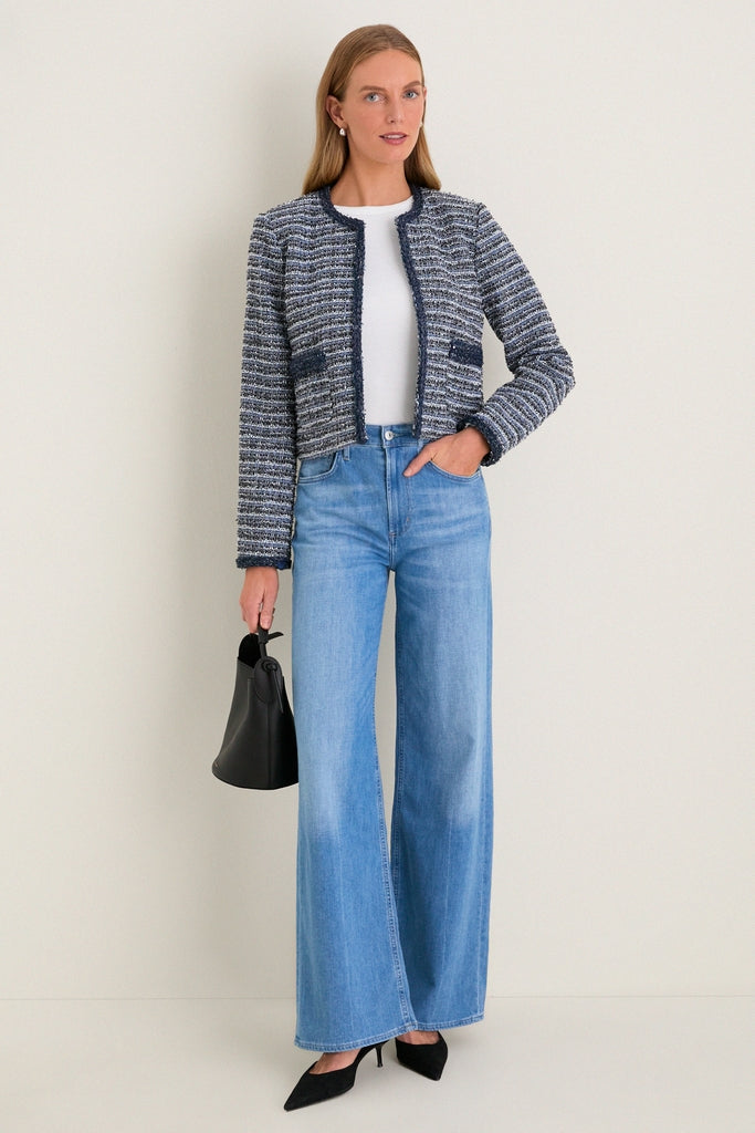 Blue Multi Tweed Fringe Cropped Gilles Jacket