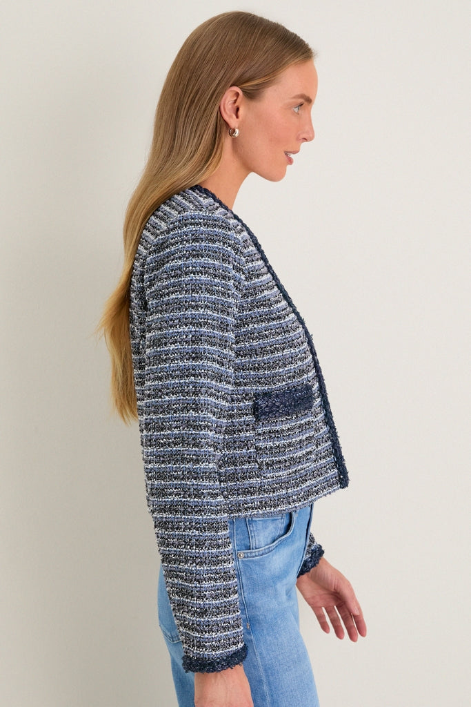 Blue Multi Tweed Fringe Cropped Gilles Jacket