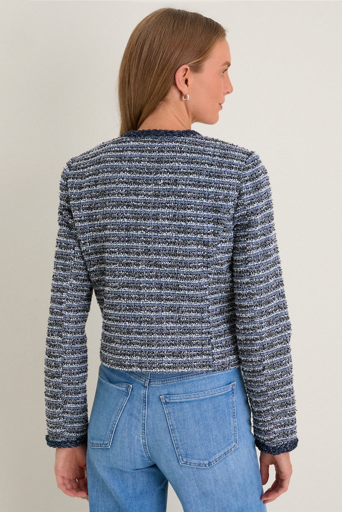 Blue Multi Tweed Fringe Cropped Gilles Jacket