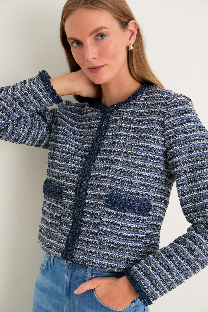 Blue Multi Tweed Fringe Cropped Gilles Jacket
