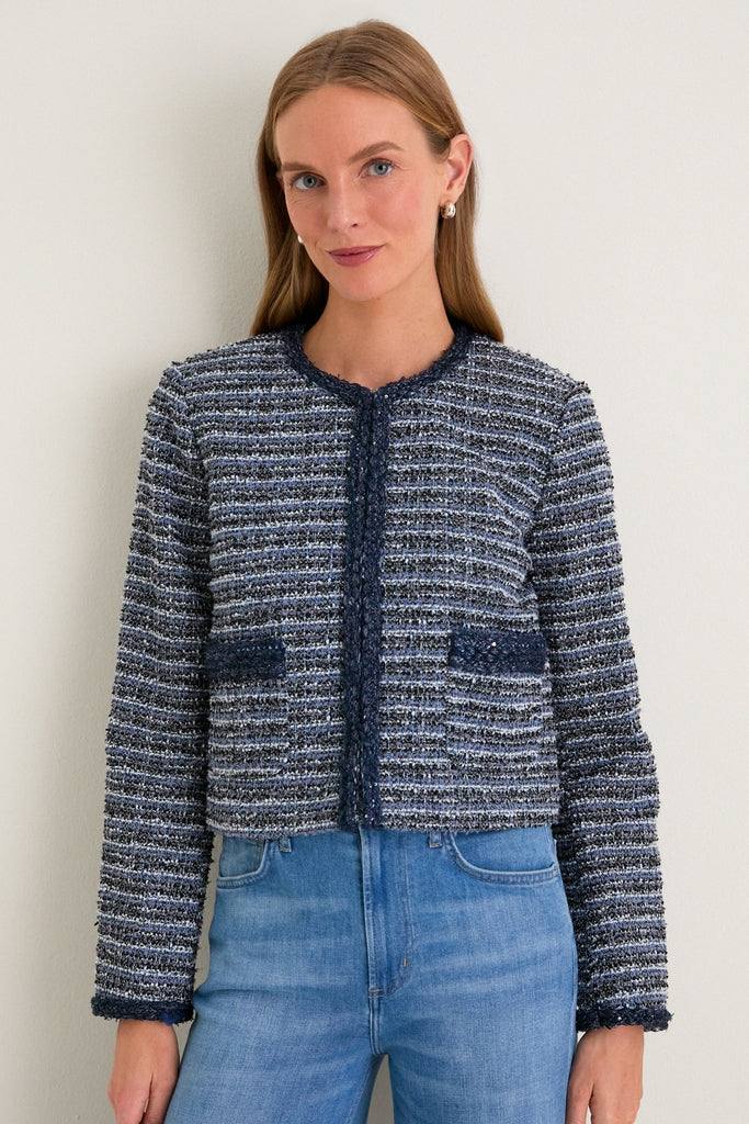 Blue Multi Tweed Fringe Cropped Gilles Jacket