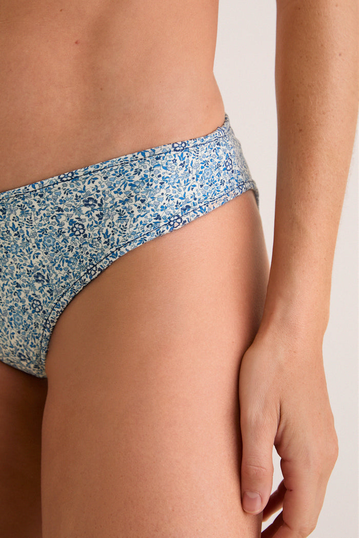 Blue Petite Fleur Lulu Added Coverage Bikini Bottom