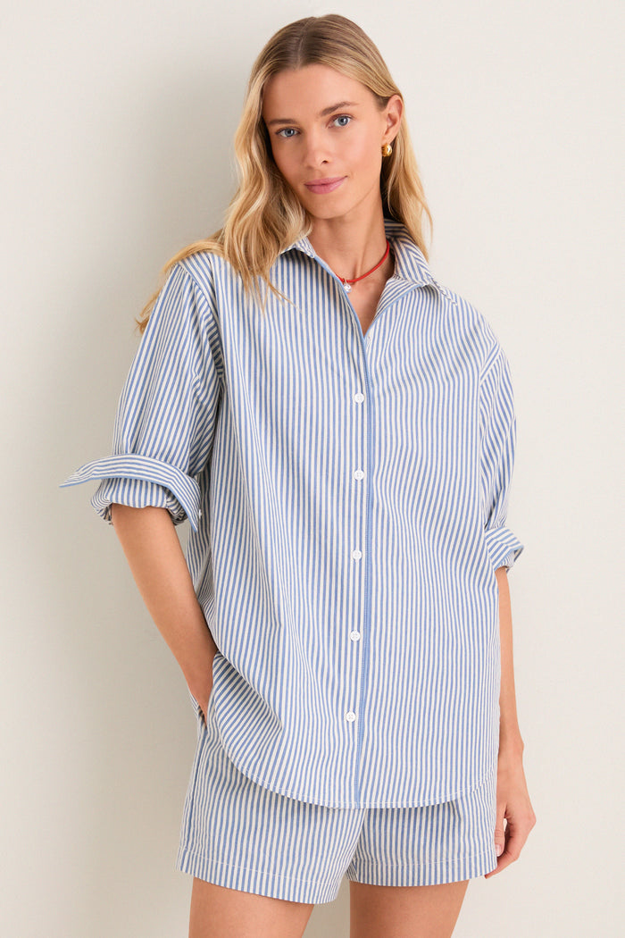 Blue Stripe Seersucker Nadine Button Down