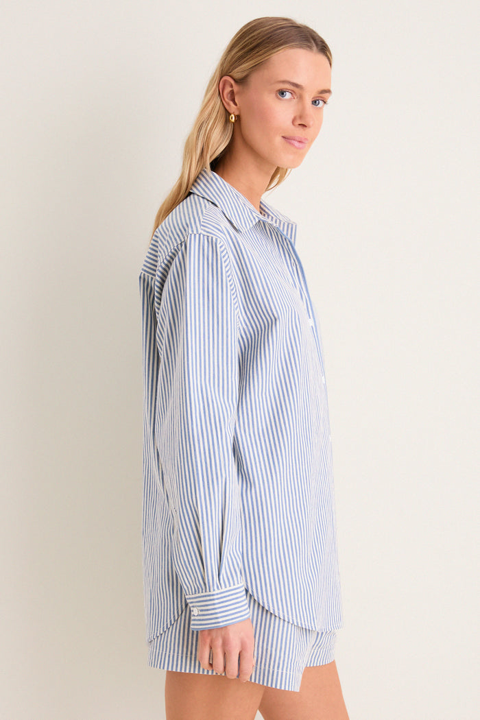 Blue Stripe Seersucker Nadine Button Down