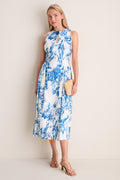 Blue & White Blooms Floral Posey Midi Dress