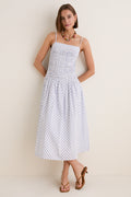 Blue & White Ditsy Tile Smocked Keeley Maxi Dress