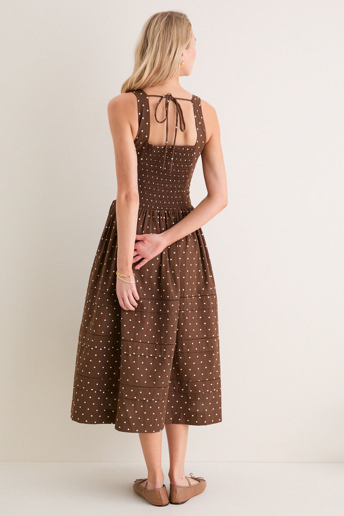 Brown and Ivory Polka Dot Stella Midi Dress
