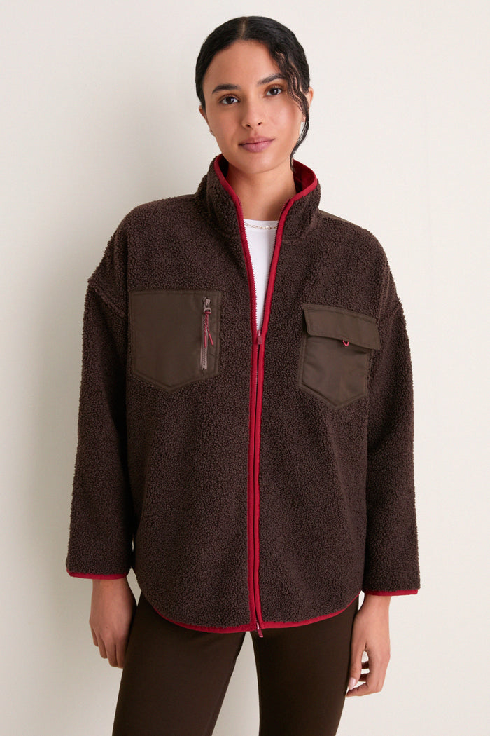 Brown and Red Fleece Lawrence Full Length Zip Up