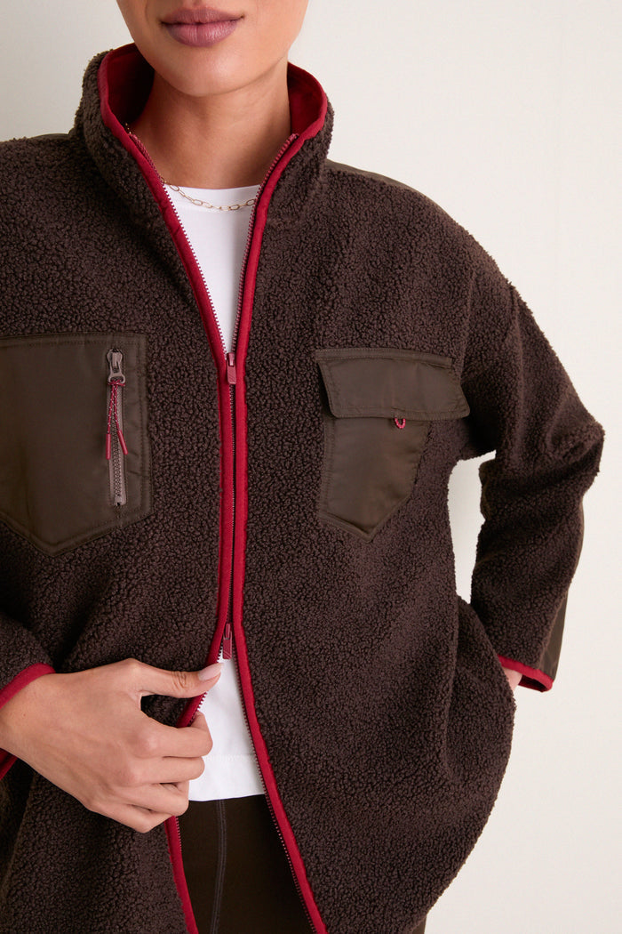 Brown and Red Fleece Lawrence Full Length Zip Up