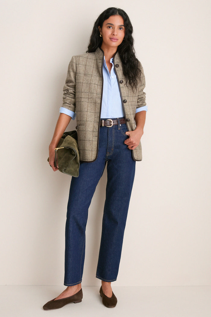 Brown Check Plaid Wool Dalton Jacket