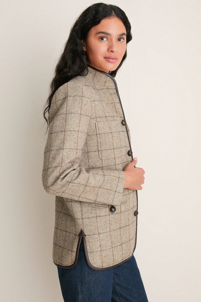 Brown Check Plaid Wool Dalton Jacket