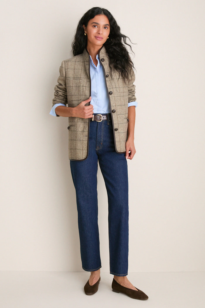 Brown Check Plaid Wool Dalton Jacket