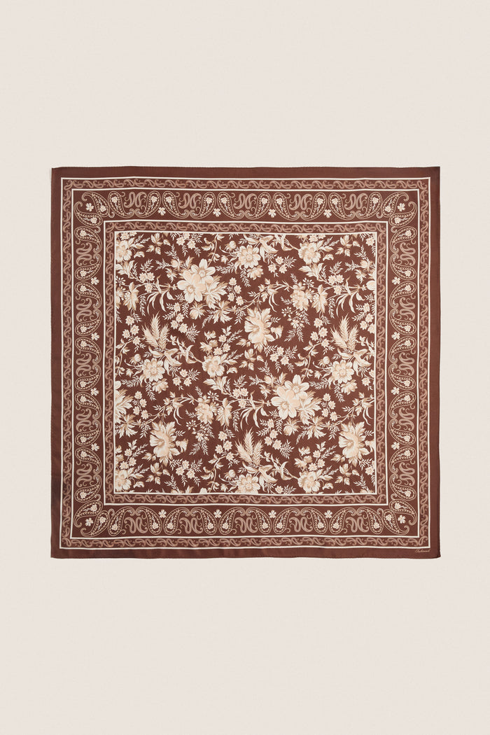 Brown Floral Medium Silk Scarf