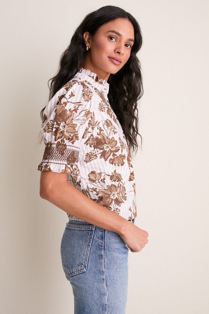 Brown Floral Stripe Eliza Blouse